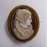 An oval shell carved cameo brooch,