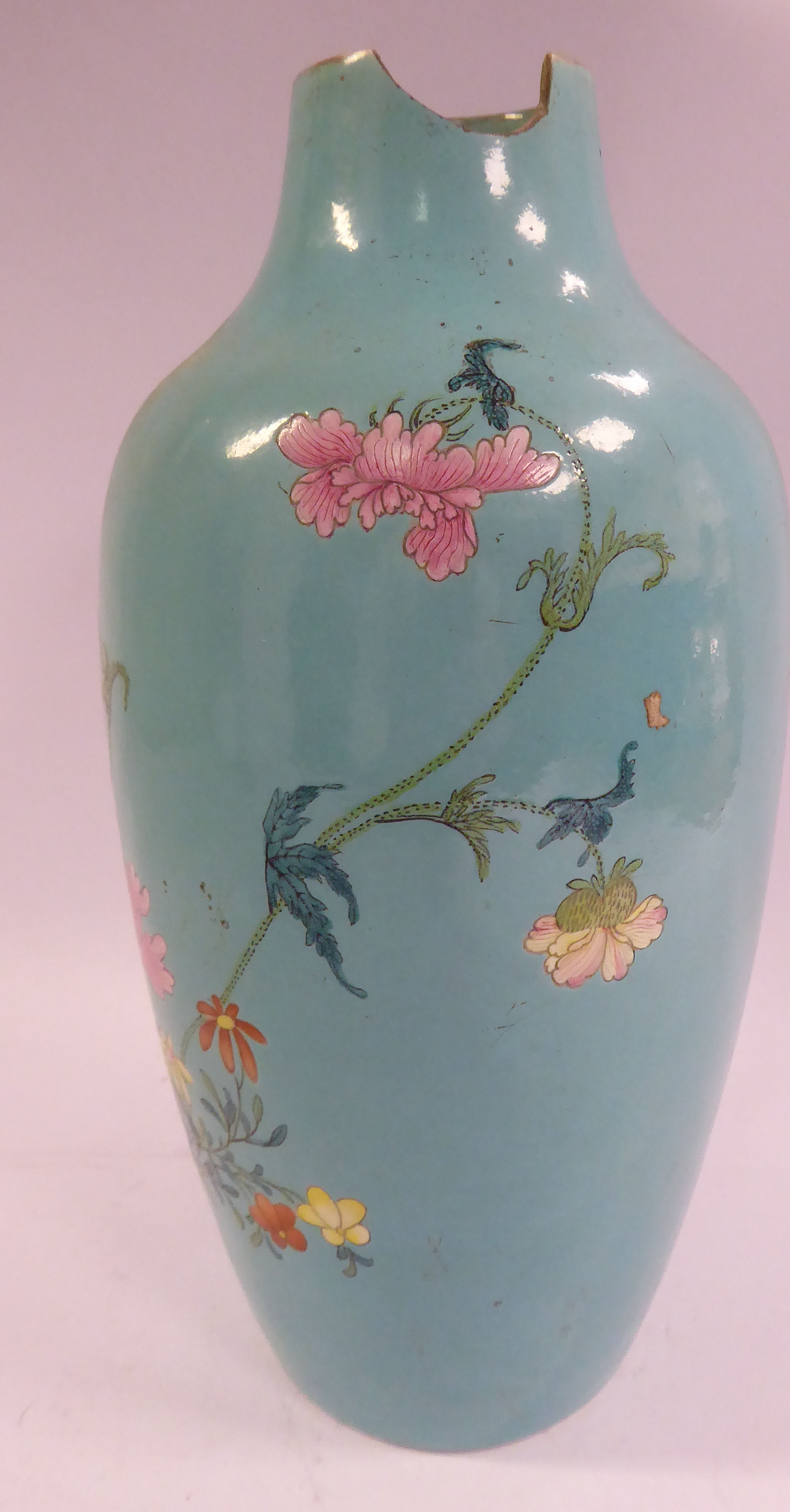 An 18thC Chinese turquoise glazed porcelain vase of baluster form, having a tapered neck, - Image 3 of 7