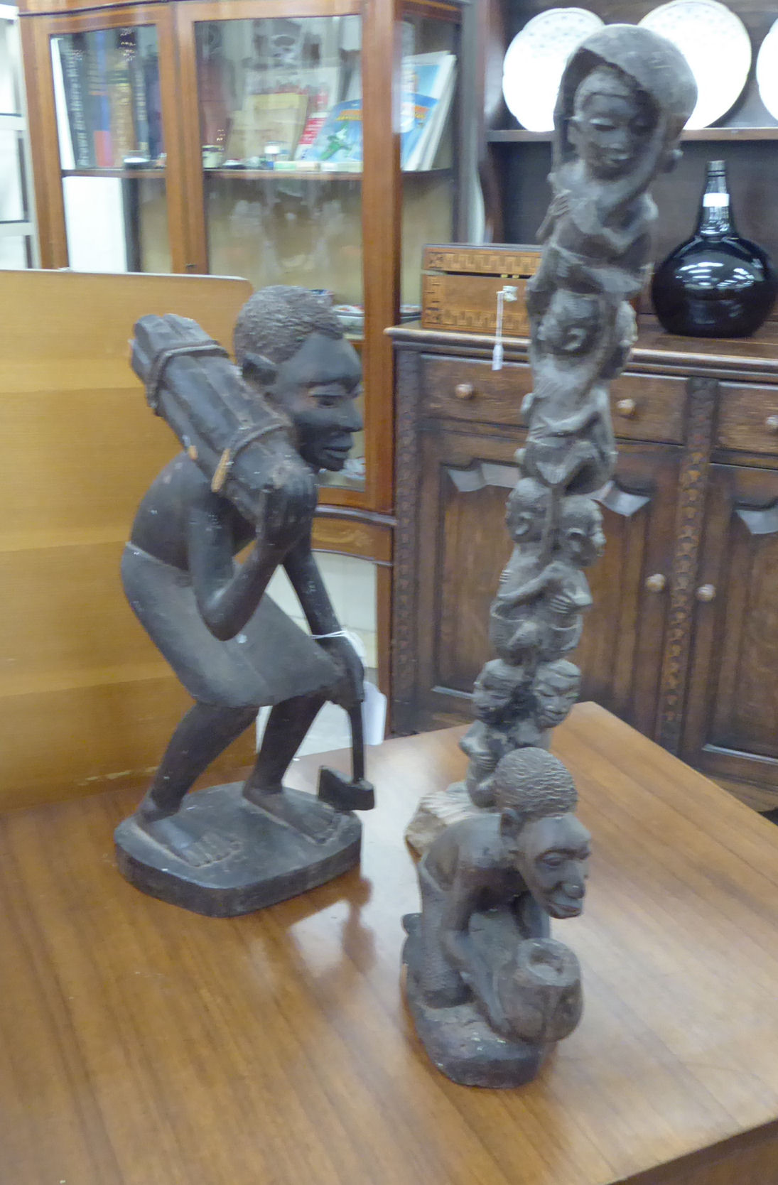 Three African Mukande tribal carved hardwood figures 8''-22''h RSF