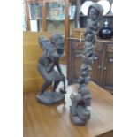 Three African Mukande tribal carved hardwood figures 8''-22''h RSF