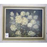 Marion Broom - a study of white roses in a vase oil on canvas bears a signature 13'' x 17''