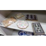Five similar early 20thC mother-of-pearl and other card cases and compacts various sizes and forms
