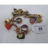 A 9ct gold curb link charm bracelet with seventeen gold and yellow metal charms 11