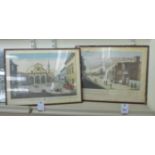 Two late 18thC Continental street scenes, France and Italy tinted engravings 11'' x 16'' & 9.