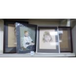 Phylis M Birdseye - four portraits watercolours/pastel mixed sizes three framed TO9