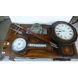 A mixed lot: to include an early 20thC mahogany and marquetry backed aneroid barometer/thermometer