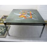 A 'vintage' style coffee table, the twenty-five coloured tile set top,