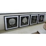 A set of four 'interior designers' monochrome print pictures 19''sq framed BSR