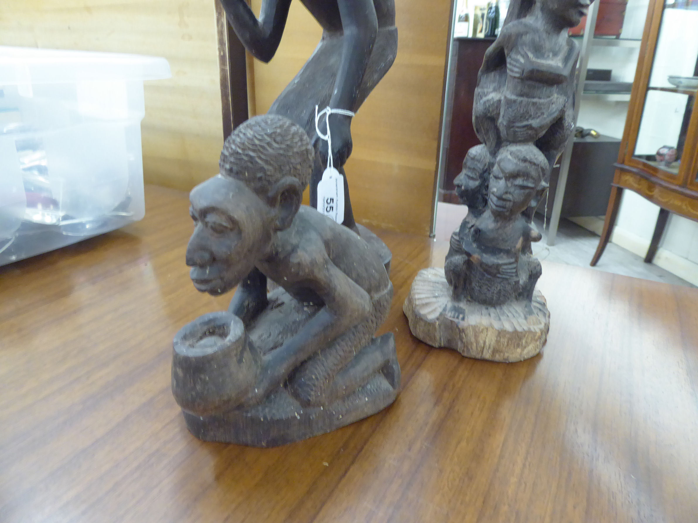 Three African Mukande tribal carved hardwood figures 8''-22''h RSF - Image 2 of 2