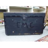 An early 20thC canvas clad trunk with wooden strapping and a hinged lid 17''h 30''w CS