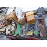 A substantial collection of printer's related tools, stamps, machines, blocks, cards, storage boxes,