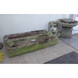 A pair of composition stone trough design planters 6''h 30''w;