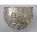 A Continental (possibly Netherlands) silver coloured metal D-shaped dressing table box with