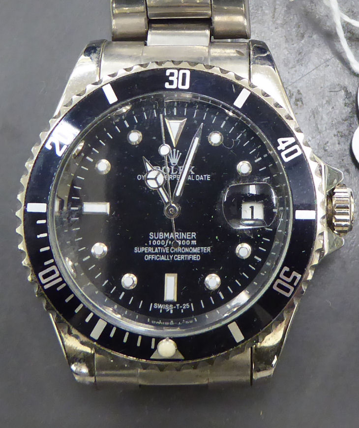 A replica Rolex Perpetual Date Submariner stainless steel cased bracelet wristwatch CS - Image 2 of 2