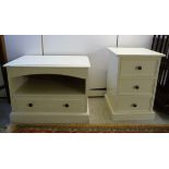 A modern white painted three drawer bedside chest 24''h 16''w;