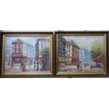 Burnett - a pair of Parisian street scenes oil on board bearing signatures 7.5'' x 8.