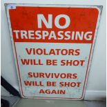 A printed metal sign 'No Trespassing' 20'' x 28'' SR