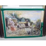 ** Hardmann - a girl leading a haycart pulled by a donkey watercolour bears a signature & dated