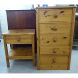 A modern honey coloured pine tallboy,