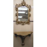 A modern gilt painted serpentine front console table 31''h 33''w; and a matching bevelled mirror,