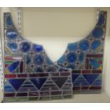 A pair of coloured lead glazed quadrant shaped panels 22''h 17''w HSR