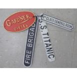 Four cast iron signs: to include ''SS Titanic' 15''w OS10