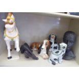 Ceramic figures and ornaments: to include a Tang inspired pottery horse 19''h;