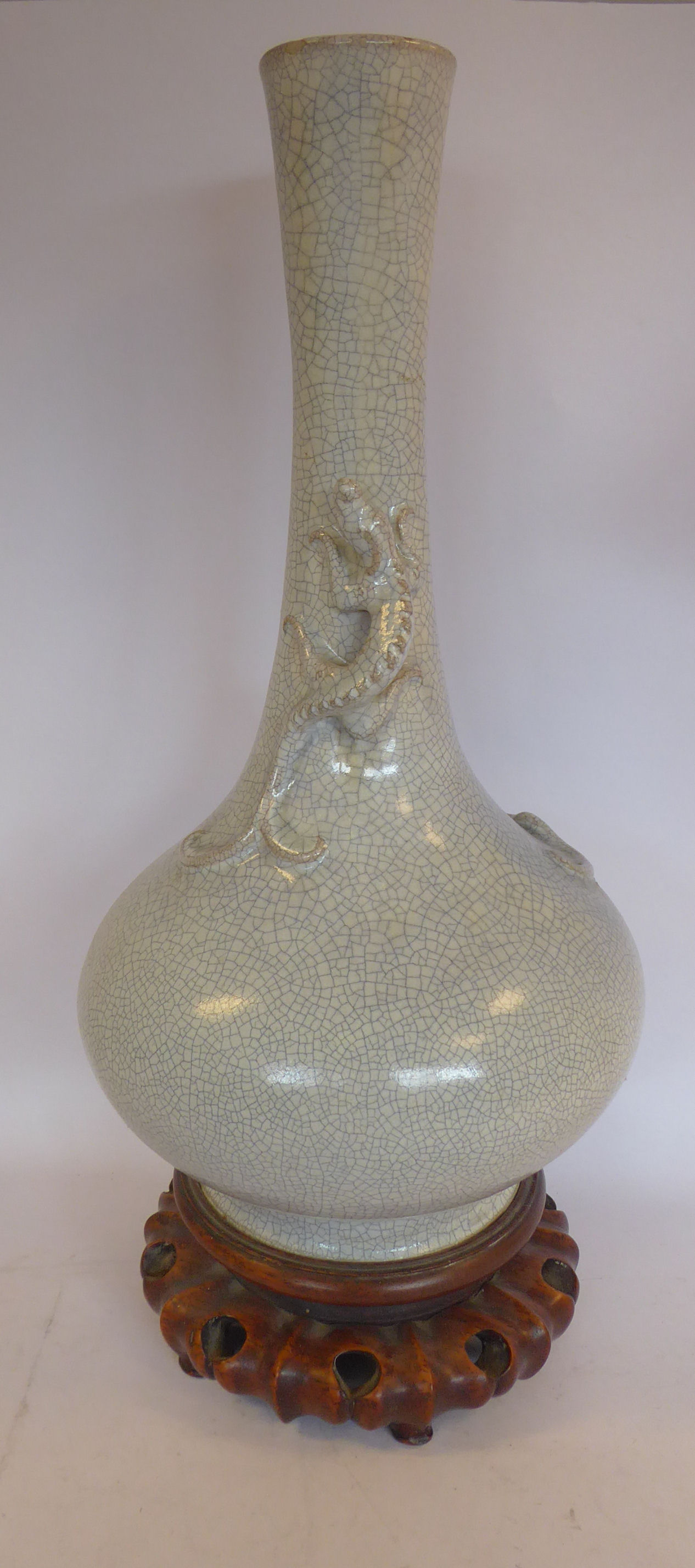 An early 20thC Chinese grey crackle glazed porcelain bottle vase of squat bulbous form, - Image 6 of 17