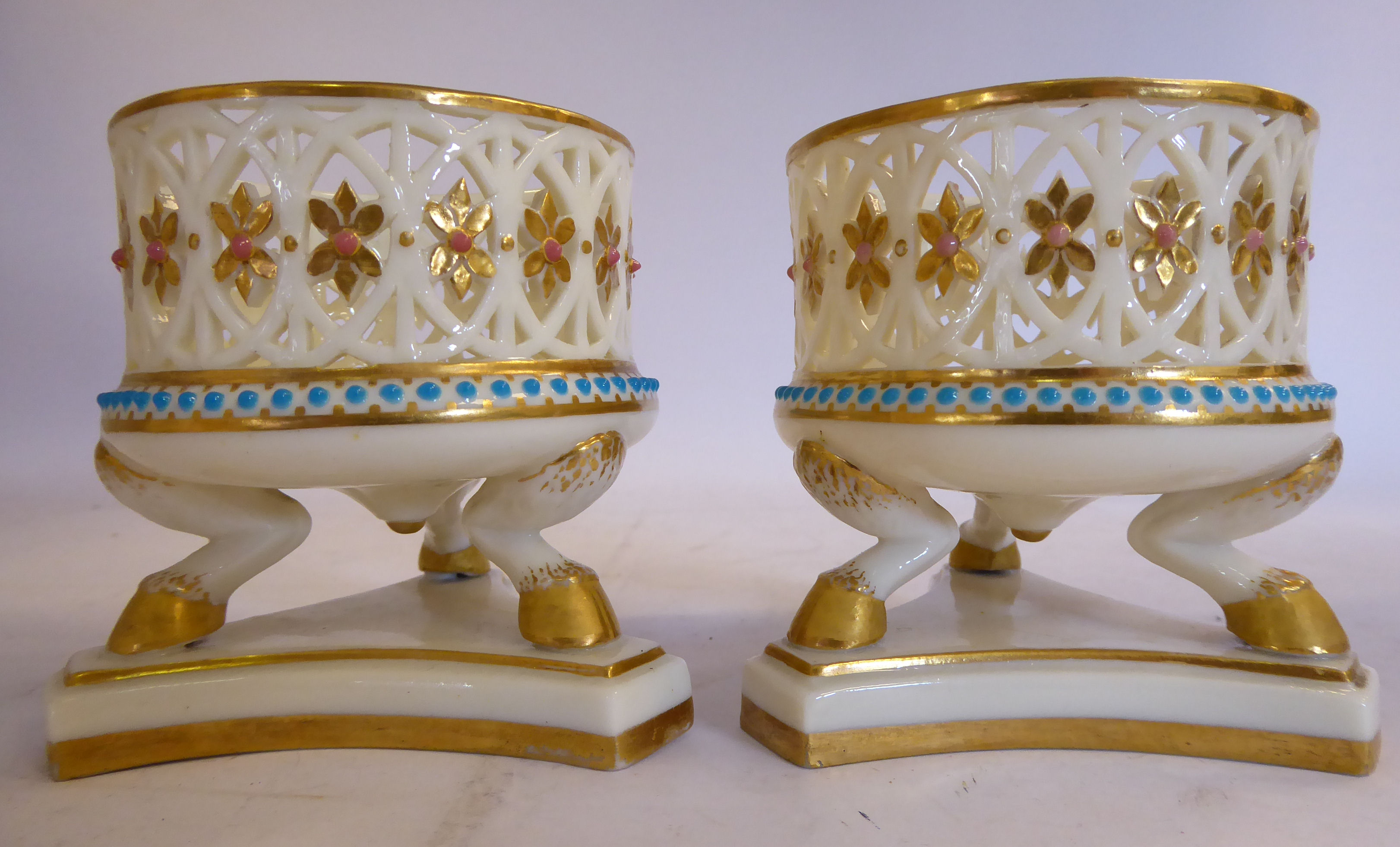 A pair of late 19thC Graingers Worcester ivory glazed and gilded porcelain, - Image 2 of 10