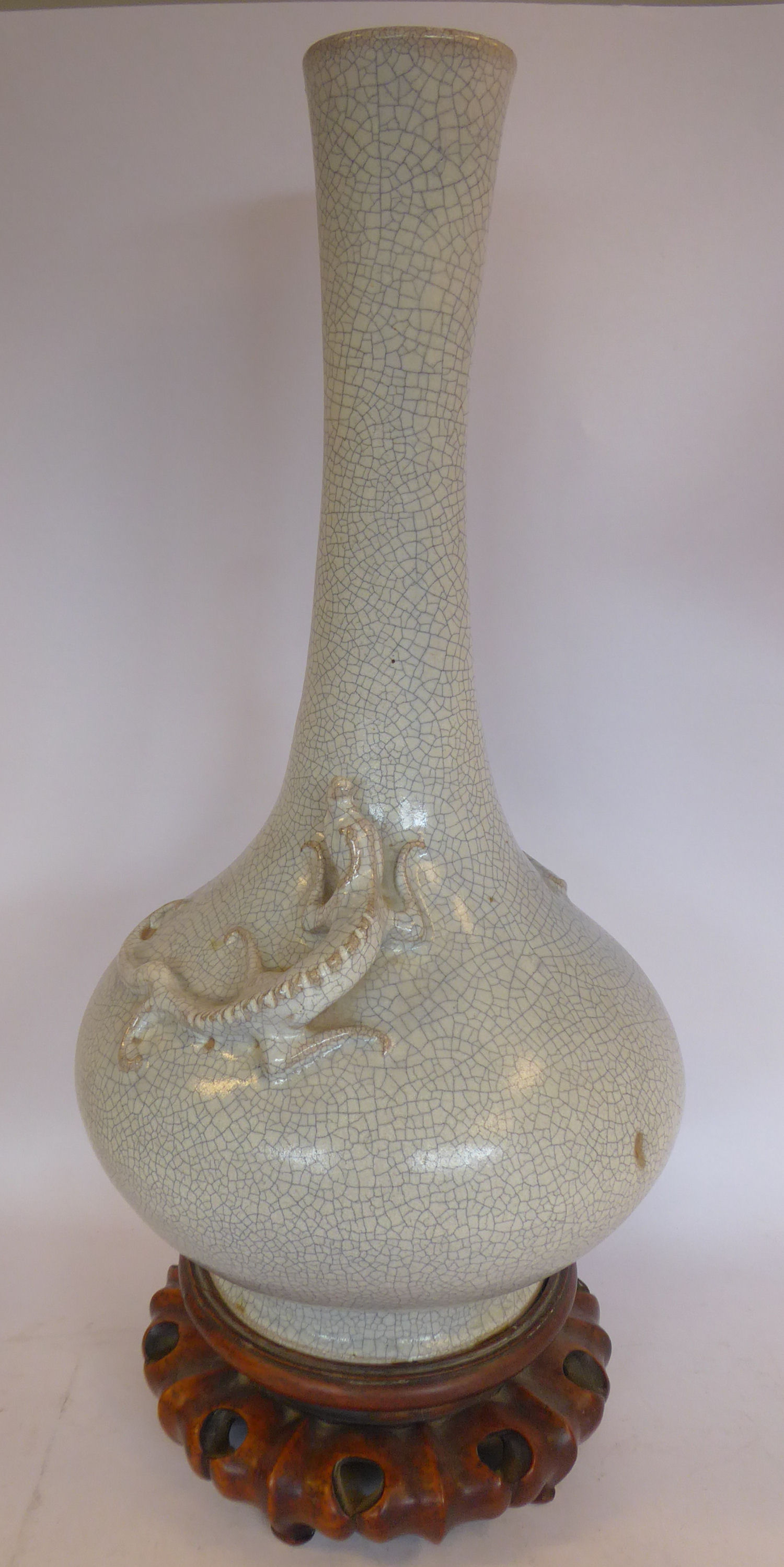 An early 20thC Chinese grey crackle glazed porcelain bottle vase of squat bulbous form, - Image 4 of 17