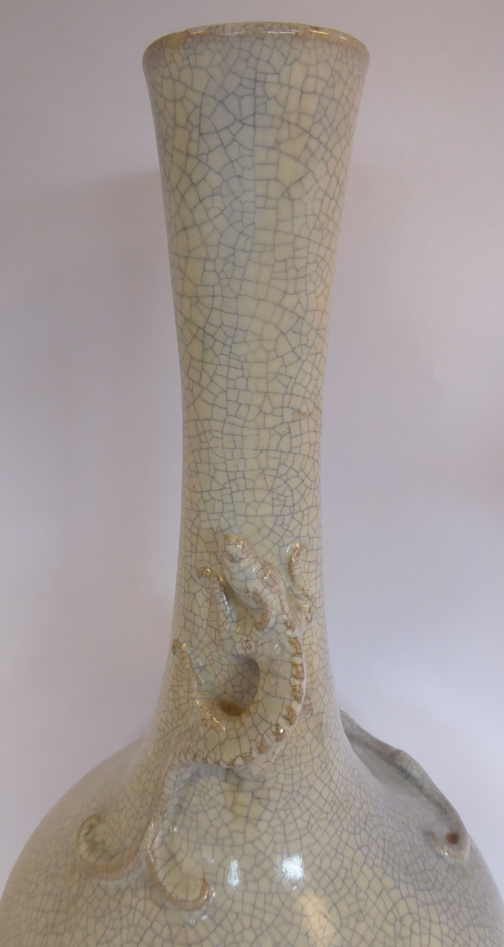 An early 20thC Chinese grey crackle glazed porcelain bottle vase of squat bulbous form, - Image 11 of 17