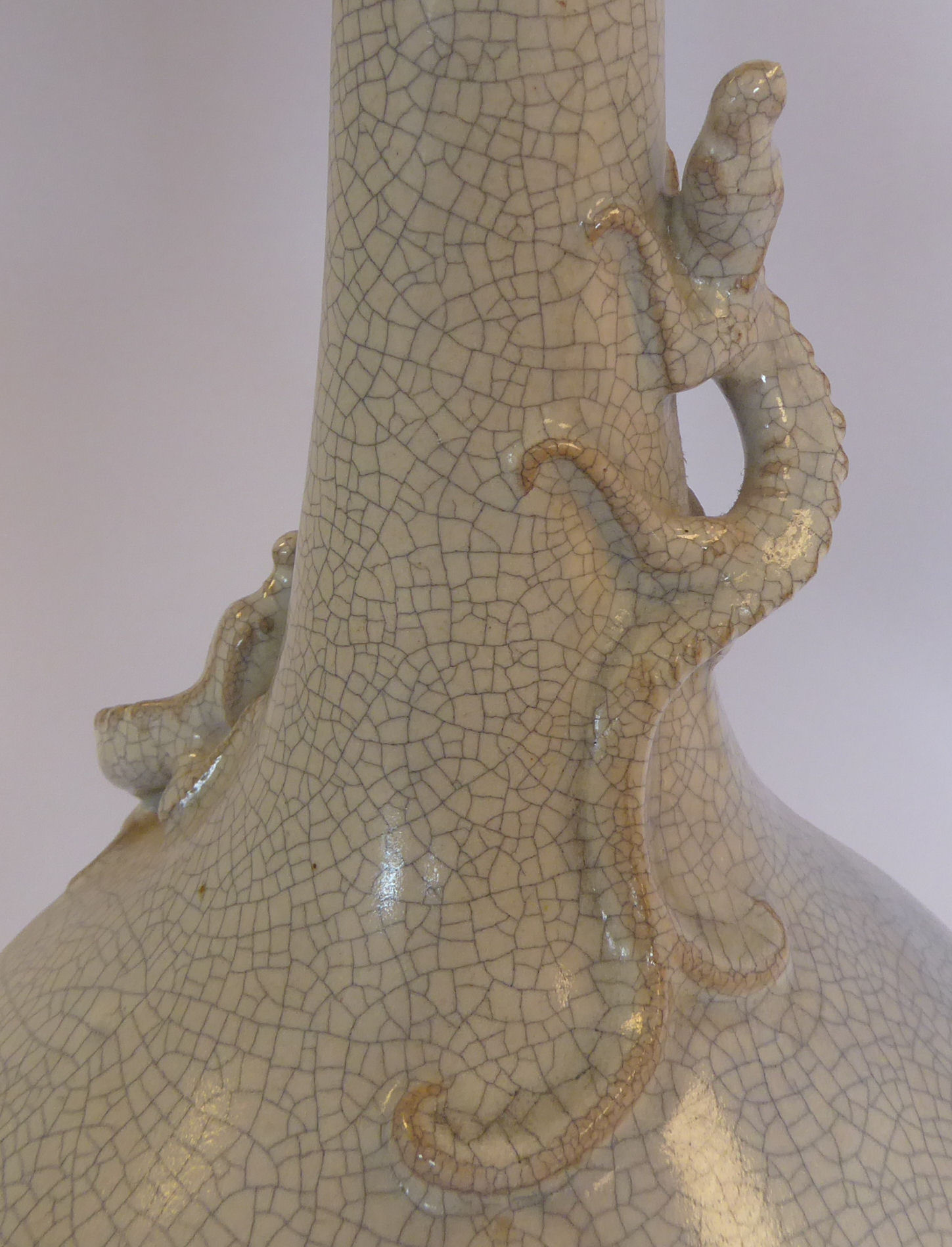 An early 20thC Chinese grey crackle glazed porcelain bottle vase of squat bulbous form, - Image 13 of 17