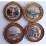 Four framed Prattware pot lids,