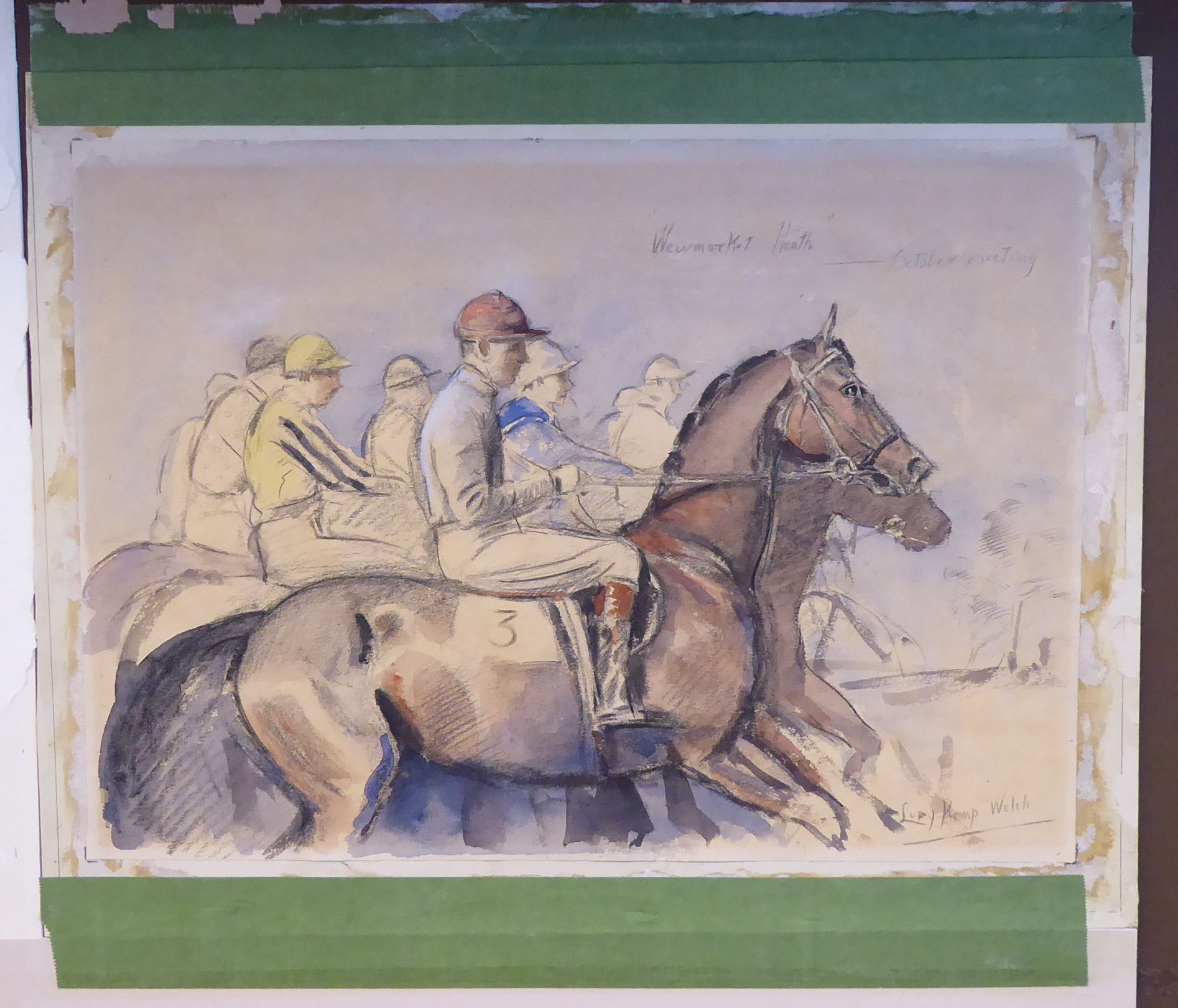 Lucy Kemp Welch - 'Newmarket Heath October Meeting' pencil & watercolour bears an inscription & - Image 11 of 16
