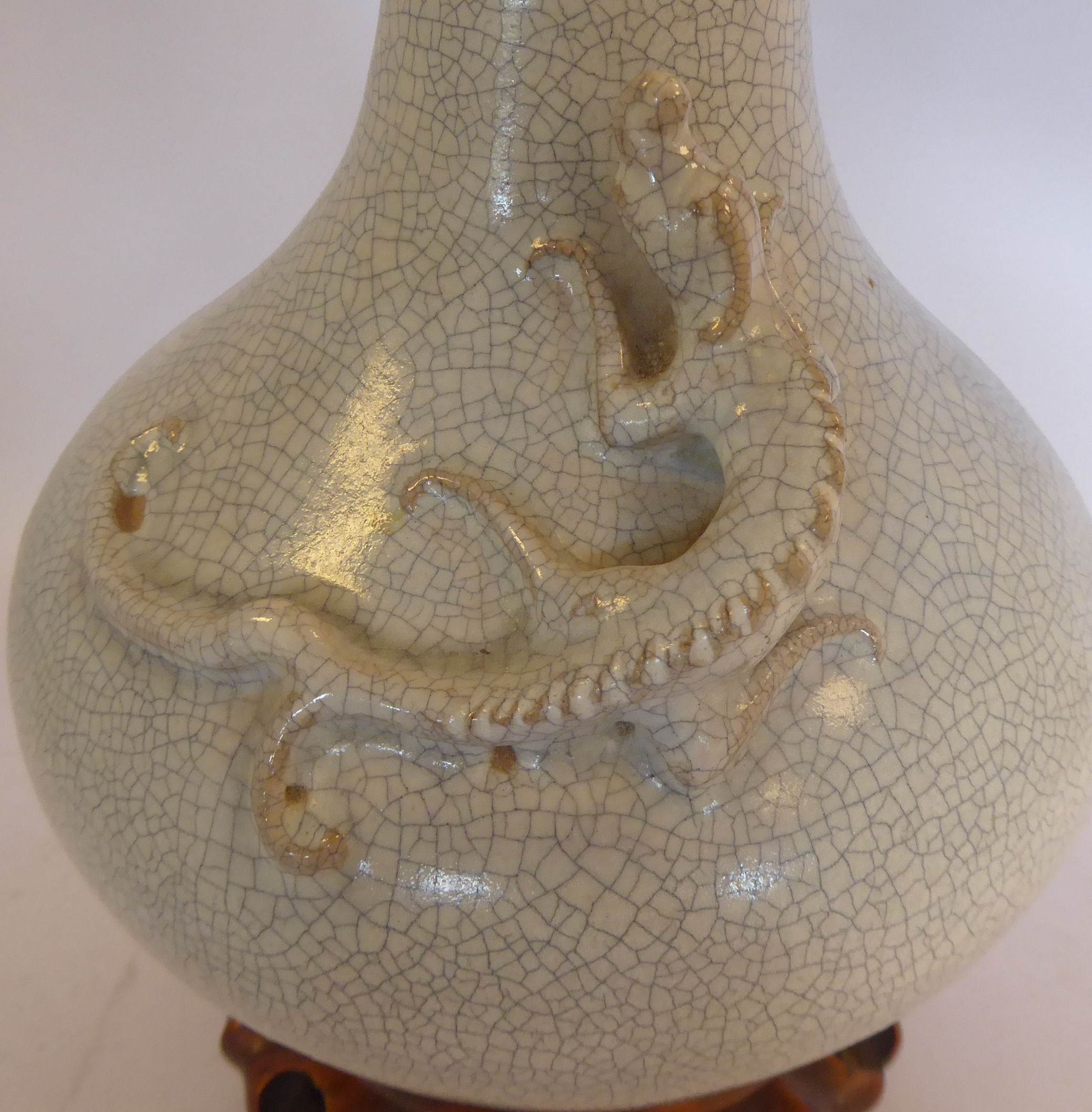 An early 20thC Chinese grey crackle glazed porcelain bottle vase of squat bulbous form, - Image 15 of 17