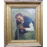 19thC Continental School - a seated elderly peasant woman oil on canvas 12.5'' x 9.