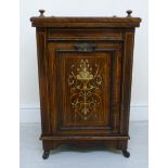 A late Victorian rosewood purdonium with string inlaid decoration and a marquetry panel on the fall
