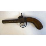 A 19thC percussion action pocket pistol with a plain walnut stock