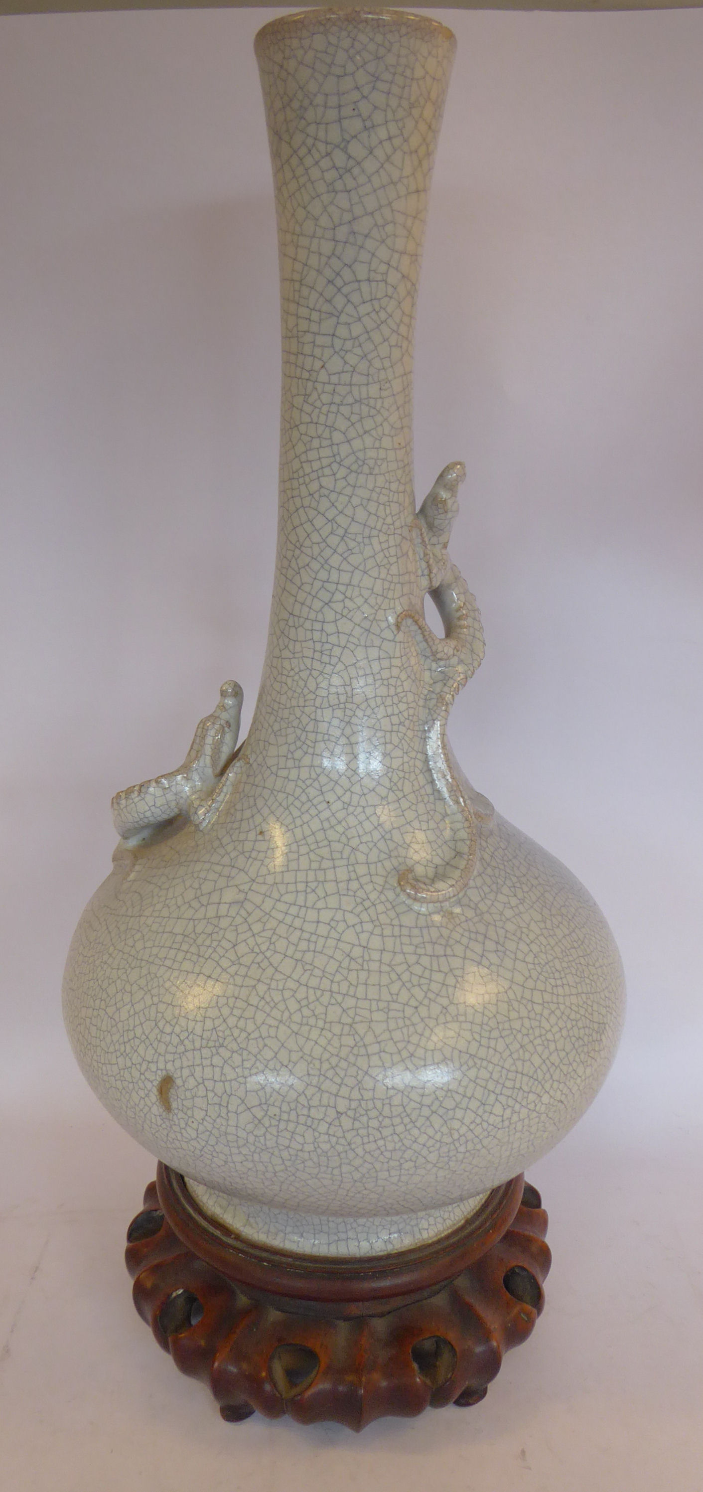 An early 20thC Chinese grey crackle glazed porcelain bottle vase of squat bulbous form, - Image 7 of 17