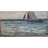 John R Reid - 'A Polperro Trawler' oil on canvas bears a signature,