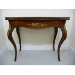 A late 19thC Louis XV style walnut serpentine front card table with satinwood string inlaid