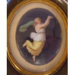 A late 19thC miniature plaque, a dancing woman wearing a diaphanous gown 1.5'' x 1.