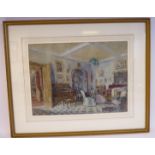 Late 19thC British School - a drawing room interior scene with a woman seated in a chair,