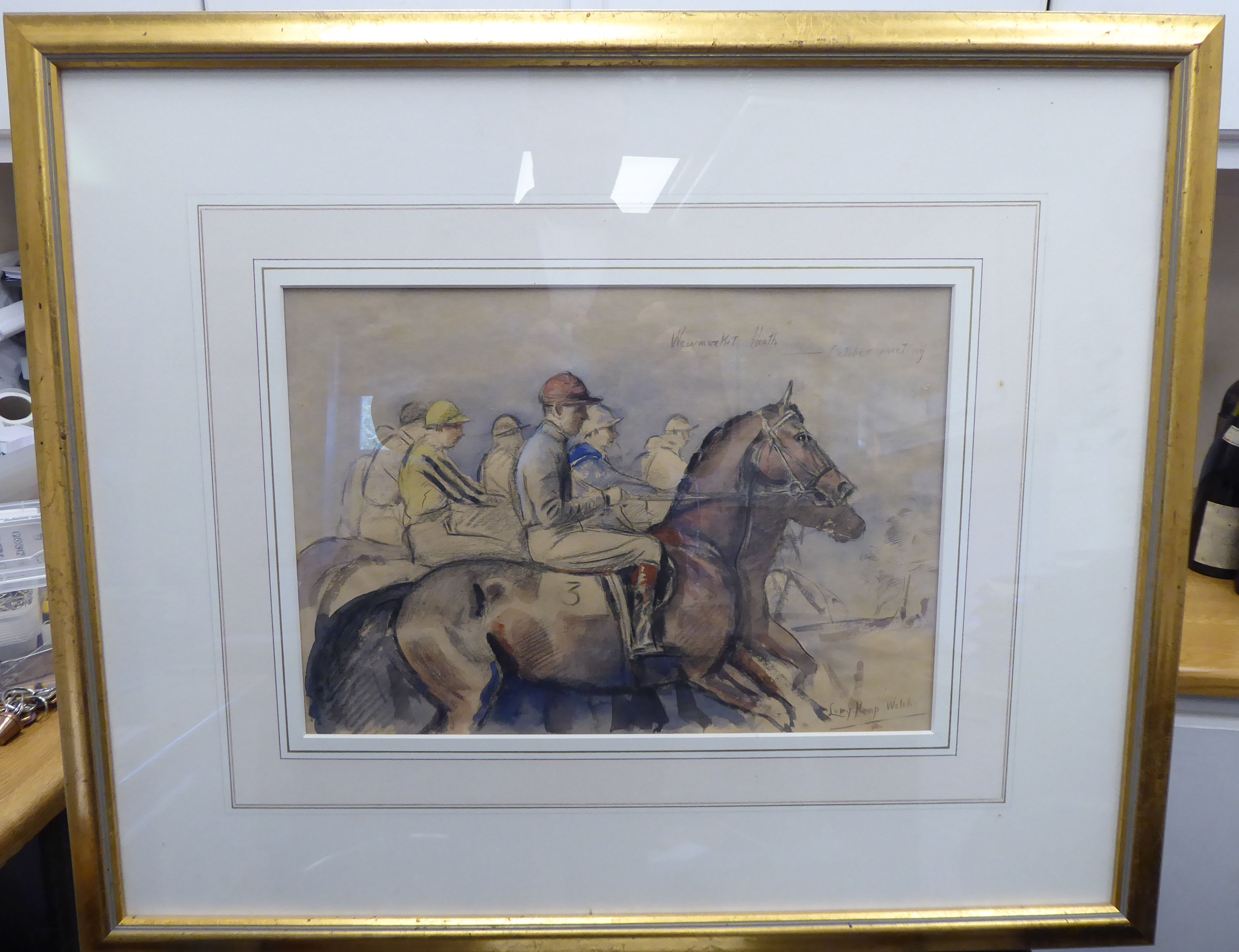 Lucy Kemp Welch - 'Newmarket Heath October Meeting' pencil & watercolour bears an inscription & - Image 4 of 16