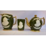 A Copeland Late Spode commemorating green and brown glazed stoneware ovoid shaped jug with a