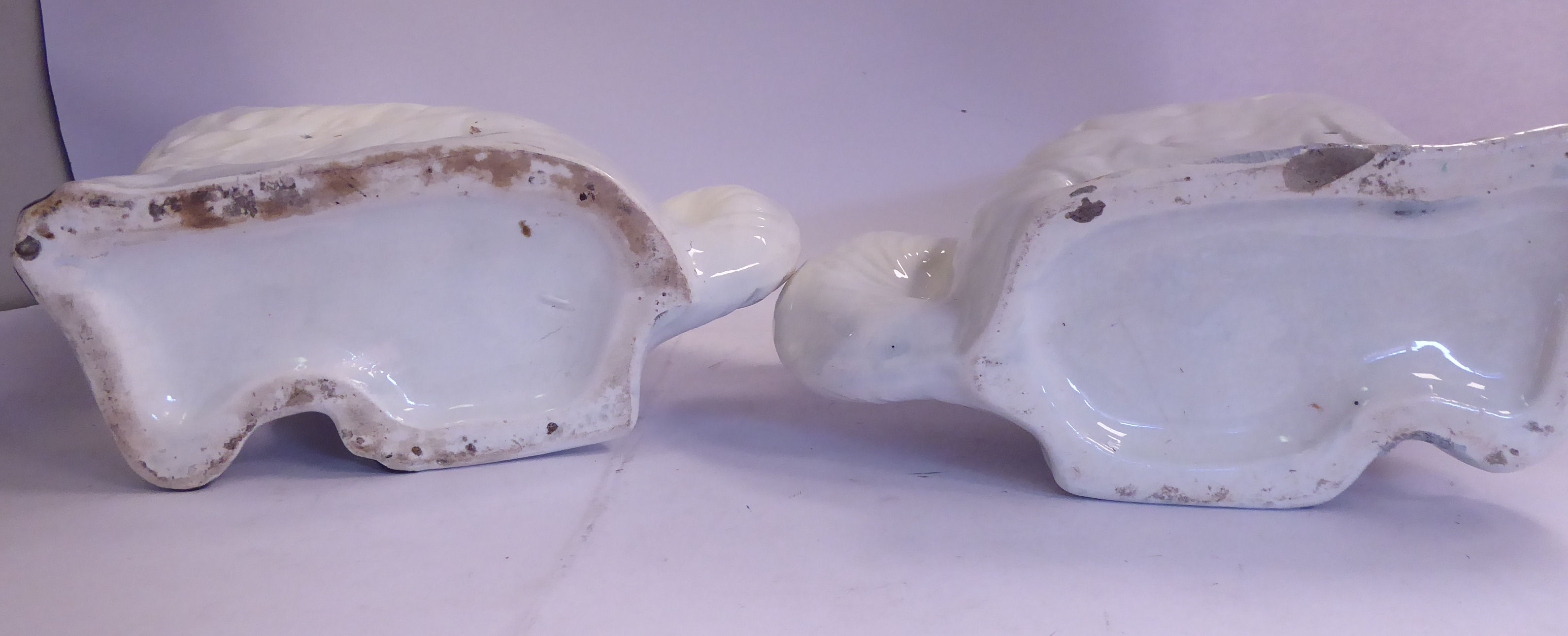 A pair of Staffordshire pottery ivory glazed, seated King Charles Spaniels with painted features, - Image 5 of 6