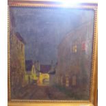 H Katzler - a village street at nightime oil on canvas bears a signature 24'' x 21'' framed