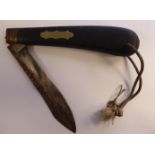 A late 19thC Continental folding hunting knife, the blade 5.