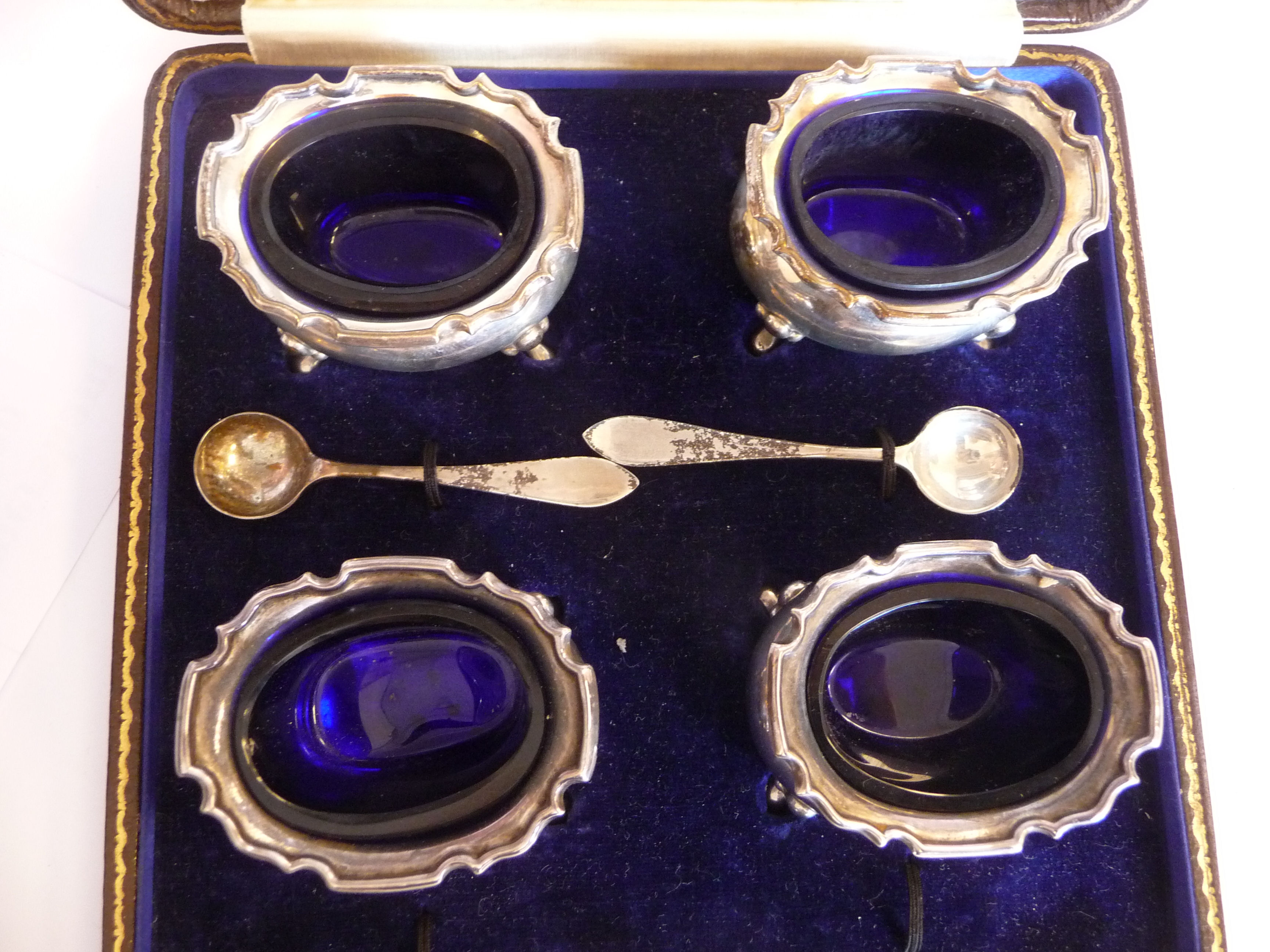 A set of four silver oval salt cellars of oval ogee form with flared, - Image 3 of 4