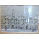 Charlotte Halliday - 'Changing of the guard, Whitehall, Winter' watercolour bears a signature,